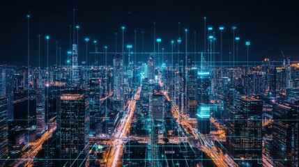 Naklejka premium A cityscape with many buildings and lights