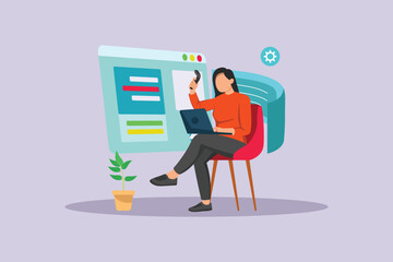 Woman tech concept. Colored flat vector illustration isolated.