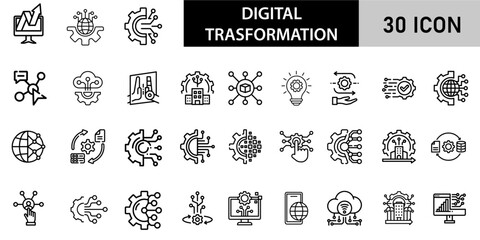 Minimalist Digital Transformation Icon Pack | 30 Outline Vector Icons, Editable stroke. 