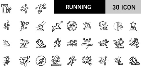 Minimalist Running Icon Pack | 30 Outline Vector Icons, Editable stroke. 