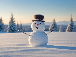 Obraz premium Snowman in an Open Snowfield