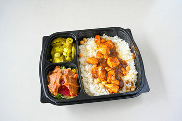 Traditional delicious Turkish food; Turkish style rice pilaf (Turkish name; Arpa sehriyeli. tavuk, kuru fasulyeli, pirinc pilavi). Cigerli, kavurmali, tereyagli nohut pilav.
