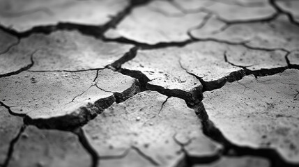 Fototapeta premium Cracked and weathered surface with deep fissures in black and white