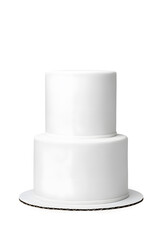 White two tier wedding cake with no decorations mock up isolated on white background