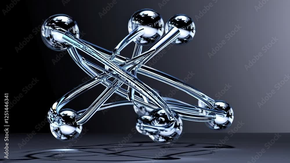 Poster  A futuristic atom-like structure with a glowing red core and transparent orbits.