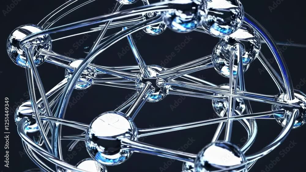 Poster  A futuristic atom-like structure with a glowing red core and transparent orbits.