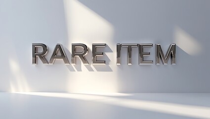 Bold text saying rare item in metallic finish on clean background with shadows