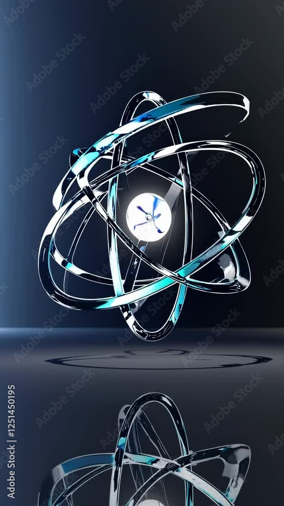 Aufkleber  A futuristic atom-like structure with a glowing red core and transparent orbits.