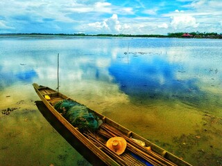 Wood​ boat fishermen​ on the lake​  south​ Thailand​