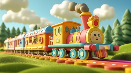 Cute train with animals vector illustration. Cartoon isolated funny happy animals ride toy railway locomotive and rainbow carriages with patterns, number signs, little characters learning counting.