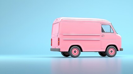 Pink delivery van on pastel background