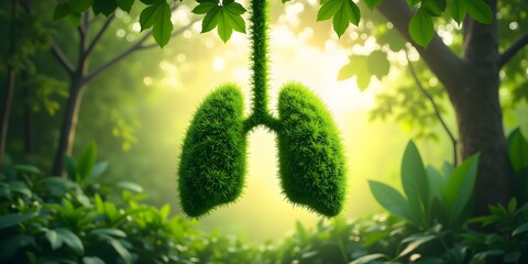 Breathe in the life, feel the green embrace of nature. Lungs formed by lush leaves, a symbol of environmental harmony.