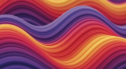 Obraz premium Fluid Color Waves: Abstract digital art featuring vibrant, undulating waves of color in shades of red, orange, and purple. The smooth, flowing lines create a sense of movement and energy.