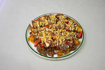Homemade Belgium Waffles with Blueberries and Almonds. Classic , double bubble waffle. Kulah waffle.
