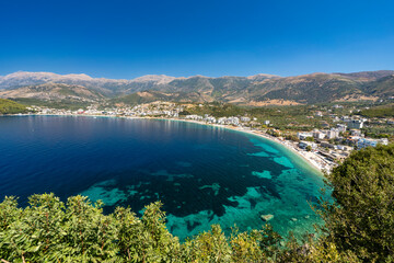 Albania, Vlorë County, Himarë - 15 August 2024 - View from above of the extraordinary sea of ​​Himarë
