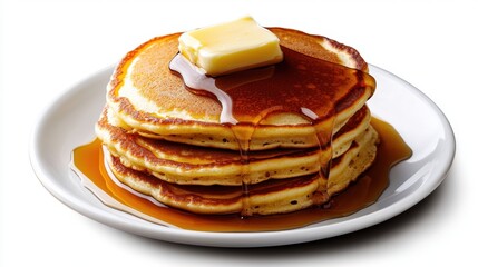 A stack of pancakes with butter and syrup on top