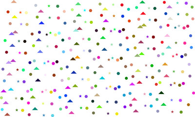 Multicolored tinsel confetti Vector background. Fashionable gold and Multicolored falling magic stars and tinsel on white and transparent background. Celebration carnival ribbons, holiday, birthday.