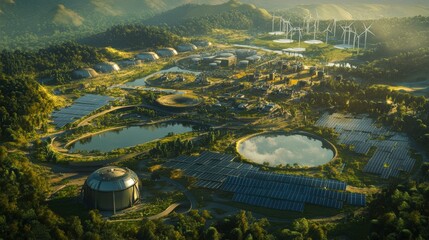 A futuristic city with a large dome in the center