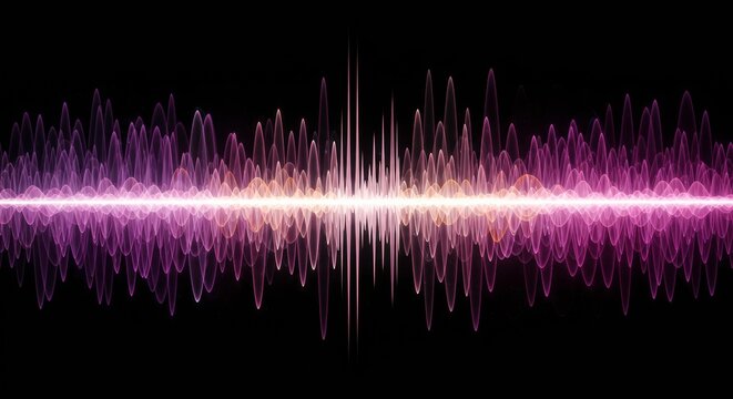 Audio Spectrum Abstract:  An abstract representation of sound waves, characterized by vibrant streaks of pink, purple, and orange radiating across a dark background.