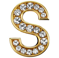 Letter S gold and encrusted with diamonds png clipart cutout transparent isolated