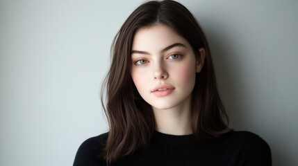 Fototapeta premium Portrait of a woman with long, flowing brown hair, study in natural beauty and style