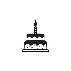 Simple birthday cake icon, black graphics on white background.