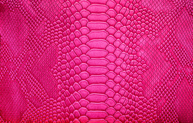 Beautiful red, pink bright snake or crocodile skin, reptile skin texture, multicolored close-up as...