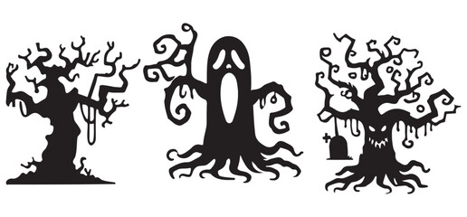 Eerie Spooky Trees Silhouette Vector Graphic Halloween Collection