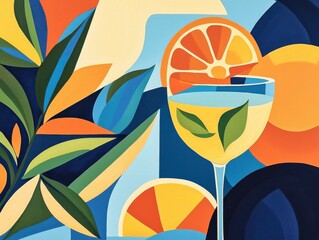 Obraz premium Refreshing cocktail art abstract design digital illustration vibrant colors modern aesthetic
