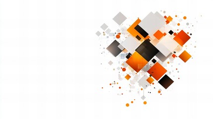 Abstract geometric design featuring orange, black, and white squares on a white background.  A modern and vibrant digital art piece.