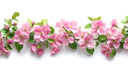 Delicate pink apple blossoms branch on white background floral spring design element