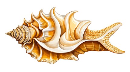 Obraz premium Intricate Golden Seashell: Detailed Digital Painting of Ocean Treasure AI Generated