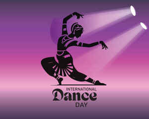 International Dance Day Vector Illustration with tango dancing couple on purple background. Design template for banner, flyer, invitation, brochure, poster or greeting card.