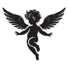 Cute Angel Baby Silhouette with Wings Vector Art Illustration