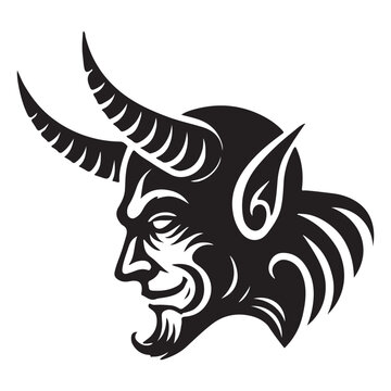 Sinister Devil Head Silhouette Vector Illustration Horned Demon Design