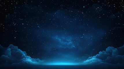 Fototapeta premium Starry Night Sky with Blue Clouds and Glowing Horizon at Dusk