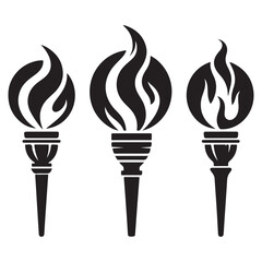 Torch Silhouette Vector Illustration Set Symbol of Achievement