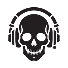 Skull with Headphones Silhouette Cool Music Design Illustration
