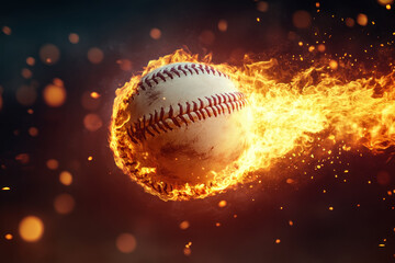 Burning baseball mid-flight with a blur.