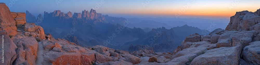 Wall mural Breathtaking Sunrise Over Rocky Mountains and Desert Landscape with Vibrant Skies and Panoramic Views in Natural Environment for Adventure and Travel Enthusiasts