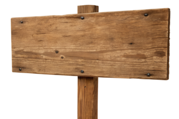 Wooden sign on a post in an outdoor setting