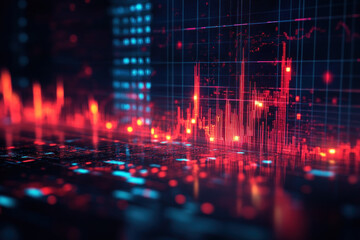 Obraz premium Red and blue abstract background with data line.