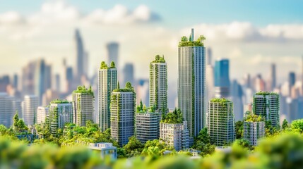 Fototapeta premium A city with tall buildings and green roofs