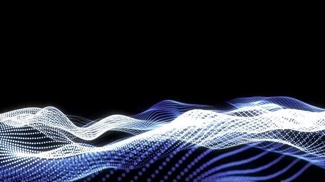 Animated blue dots on isolated black background. Molecules movement. Screensaver. Animated background. Can be used in IT technology or medical science.Trapcode