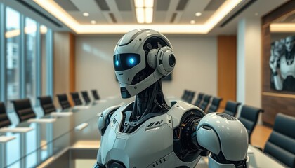 Robotic innovation conference modern office technology showcase bright environment front view ai conceptualization