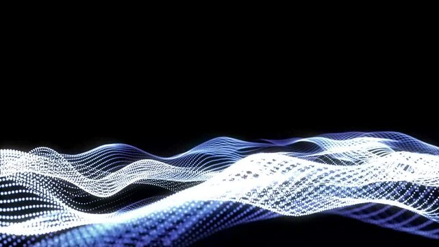 Animated blue dots on isolated black background. Molecules movement. Screensaver. Animated background. Can be used in IT technology or medical science.Trapcode