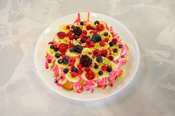 Homemade Belgium Waffles with Blueberries and Almonds. Classic , double bubble waffle. Kulah waffle.