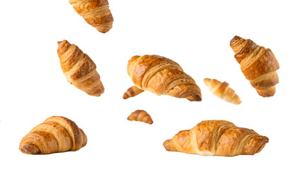 Freshly baked croissants floating in midair