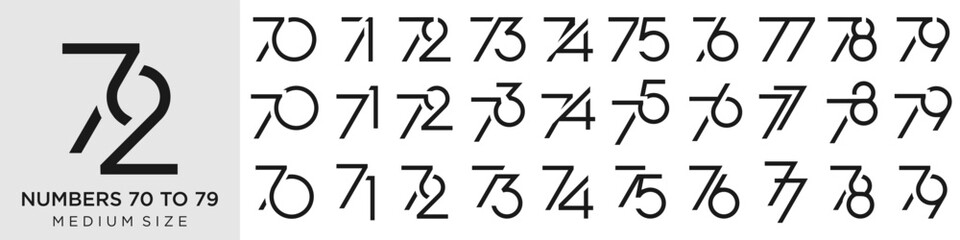 collection of creative number 70 to 79 logo designs. abstract number design vector illustration