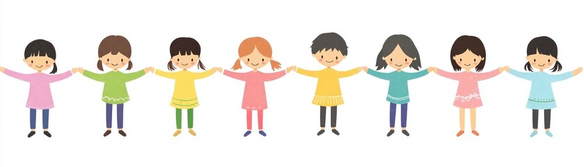 Children holding hands, friendship, illustration